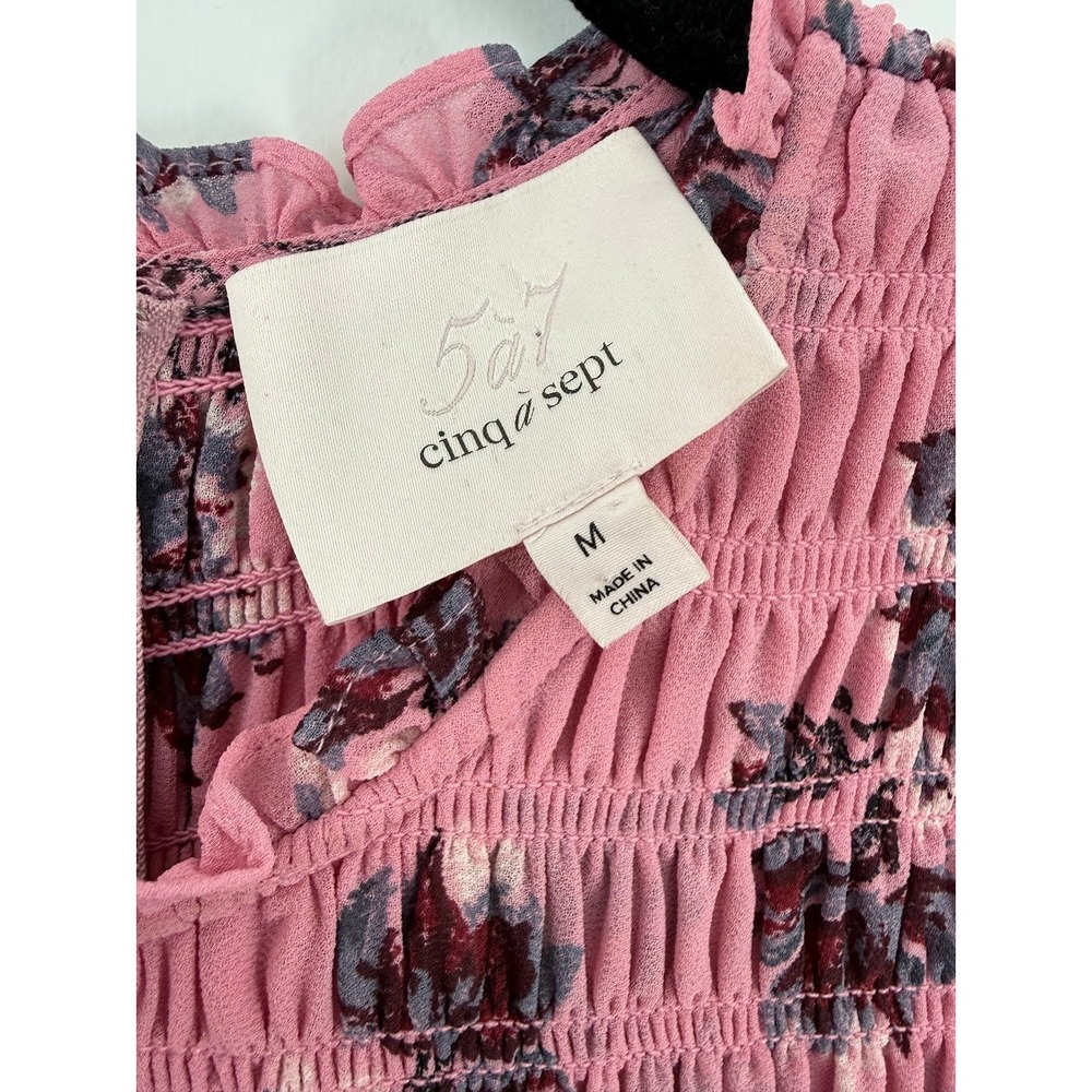 Cinq a Sept Pink Floral Smocked Chiffon Blouse - Picture 7 of 7